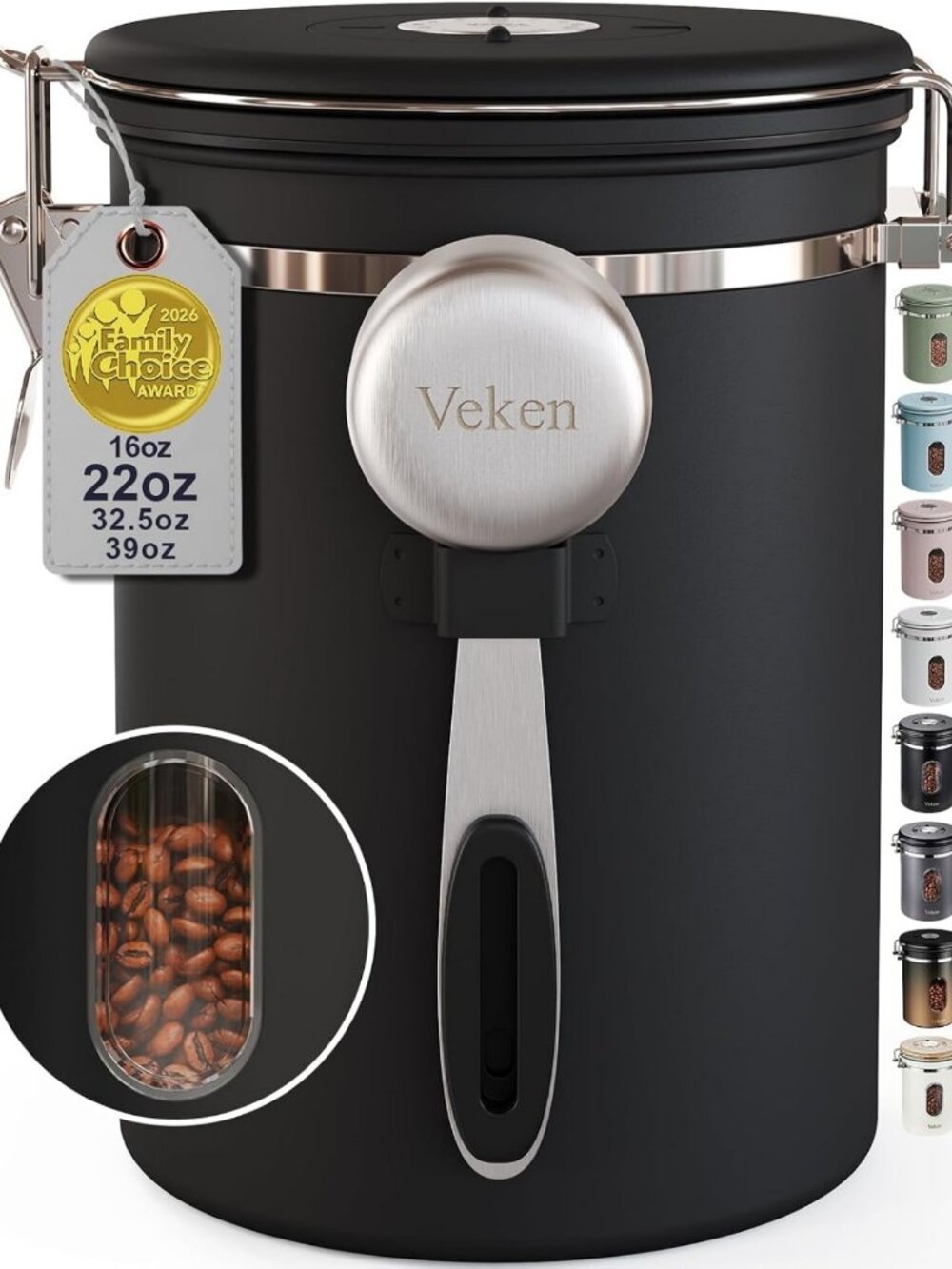 Airtight Stainless Steel Coffee Canister with Window, 22oz Storage Container